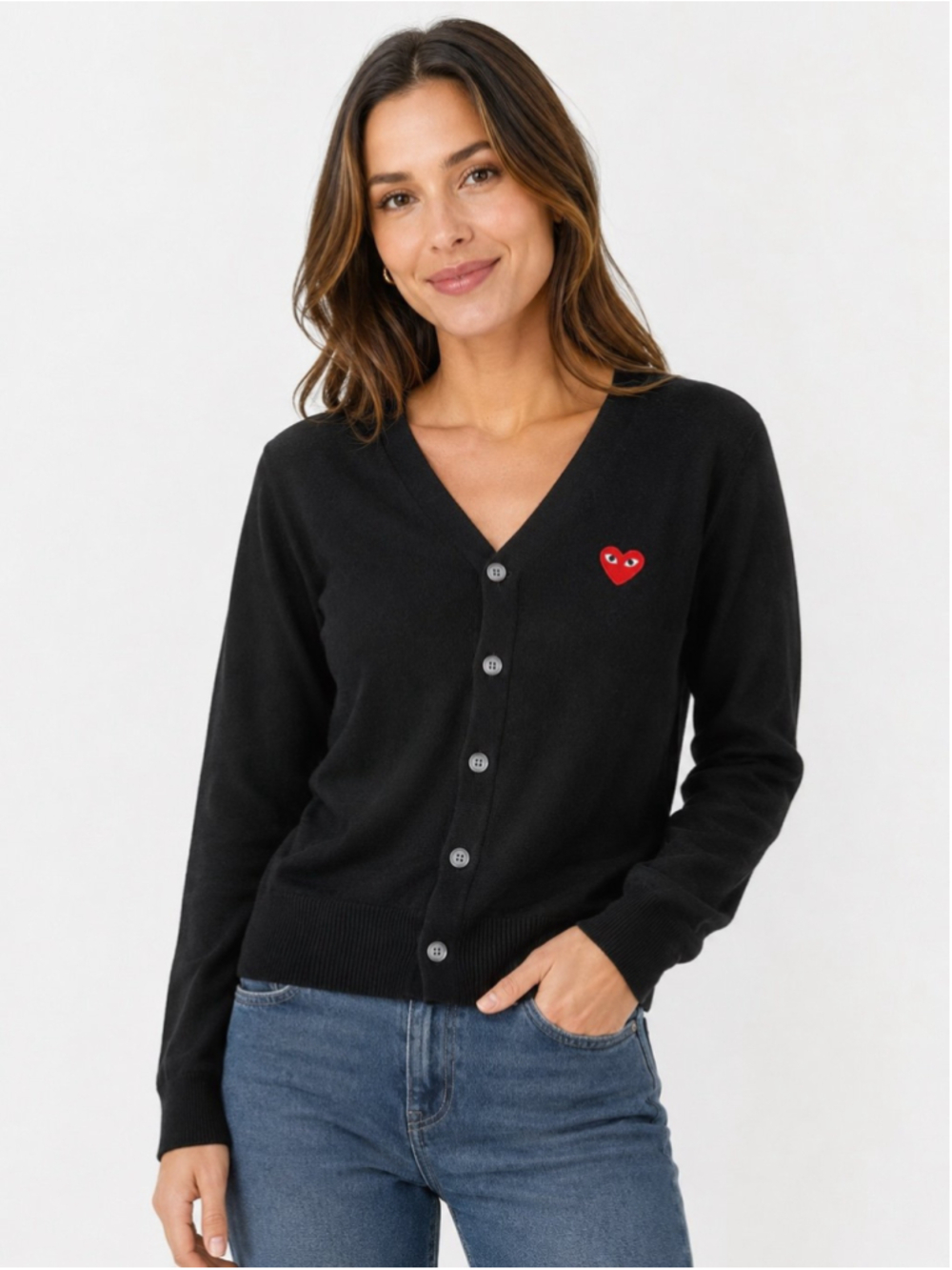 Comme des Garcons CDG Play Black Wool Cardigan Sweater